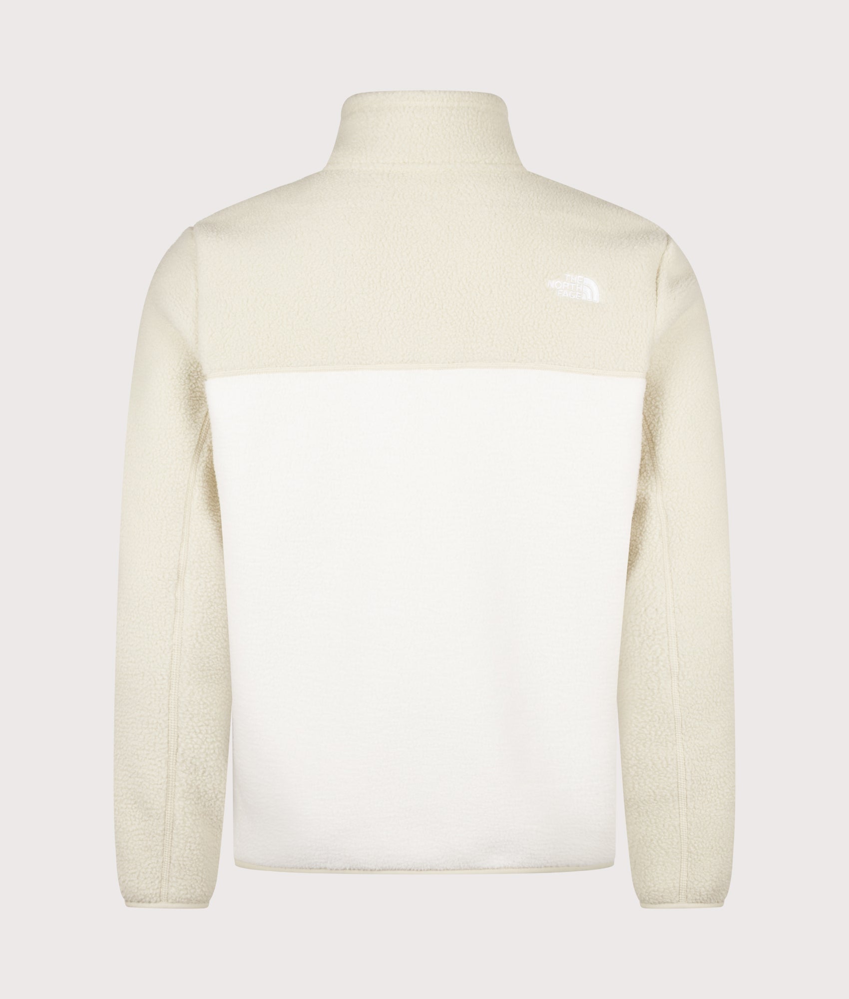 The North Face Regular Fit Yumiori Zip Through Fleece in White Dune/Desert Stone at EQVVS Menswear. Back shot.