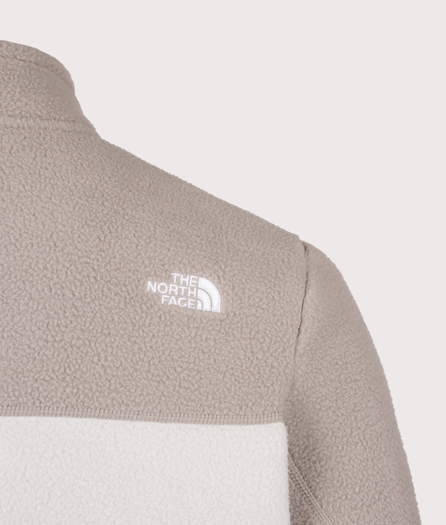 The North Face Regular Fit Yumiori Zip Through Fleece in Cumulus Cloud and Stone Slab at EQVVS Menswear. Back detail shot.