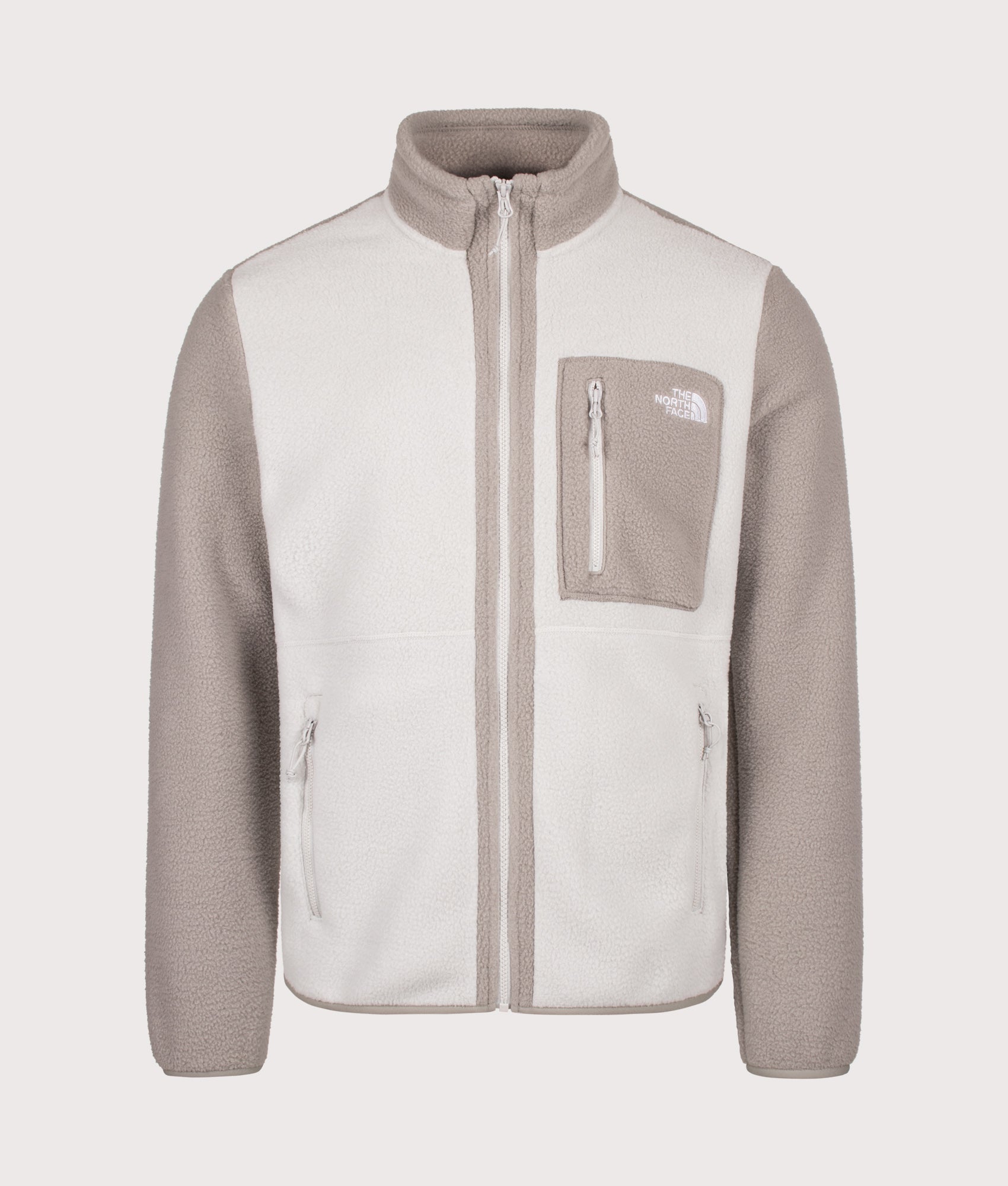 The North Face Regular Fit Yumiori Zip Through Fleece in Cumulus Cloud and Stone Slab at EQVVS Menswear. Front shot.