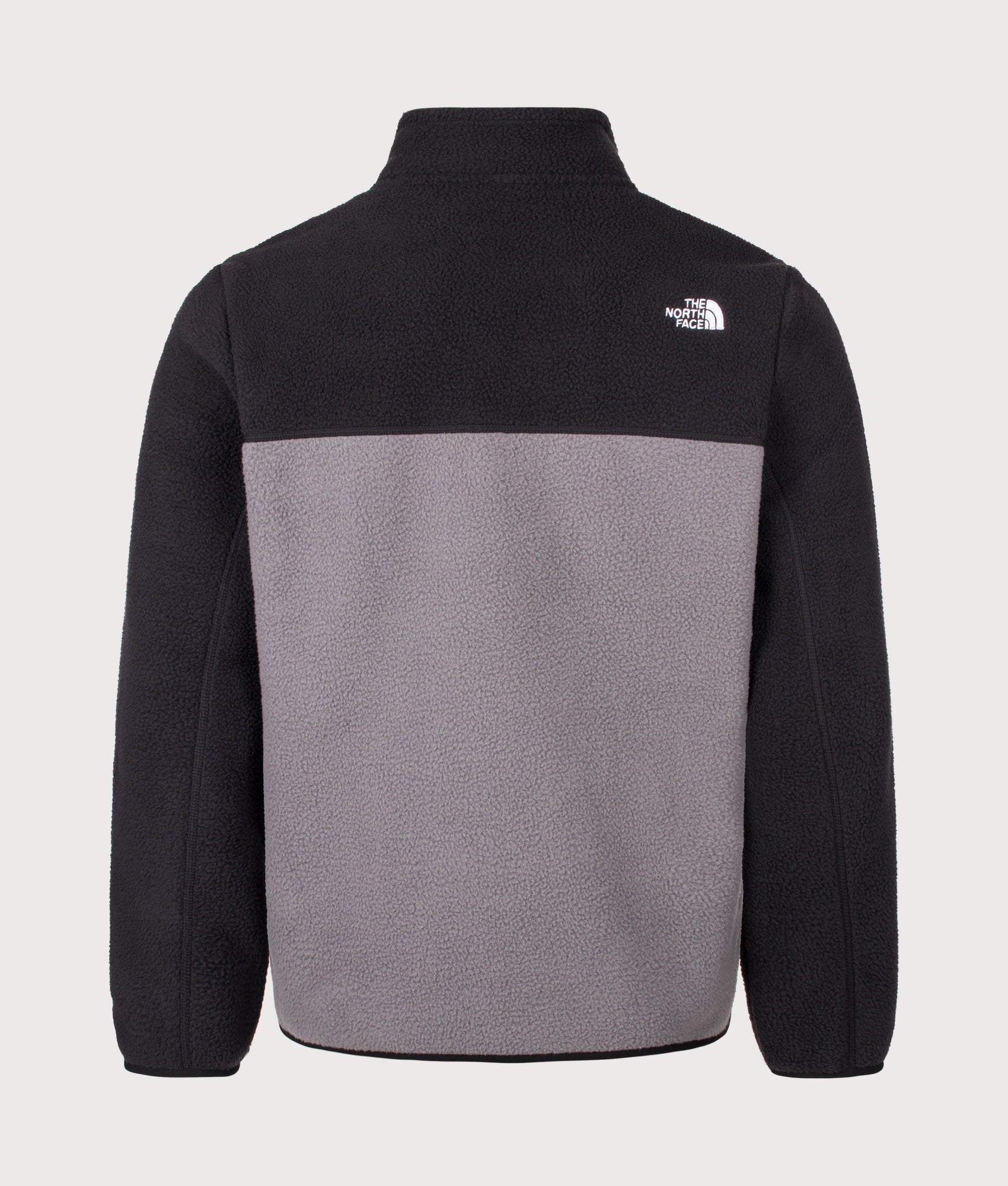 The North Face Regular Fit Yumiori Zip Through Fleece in  Smoked Pearl and TNF Black at EQVVS Menswear. Back shot.
