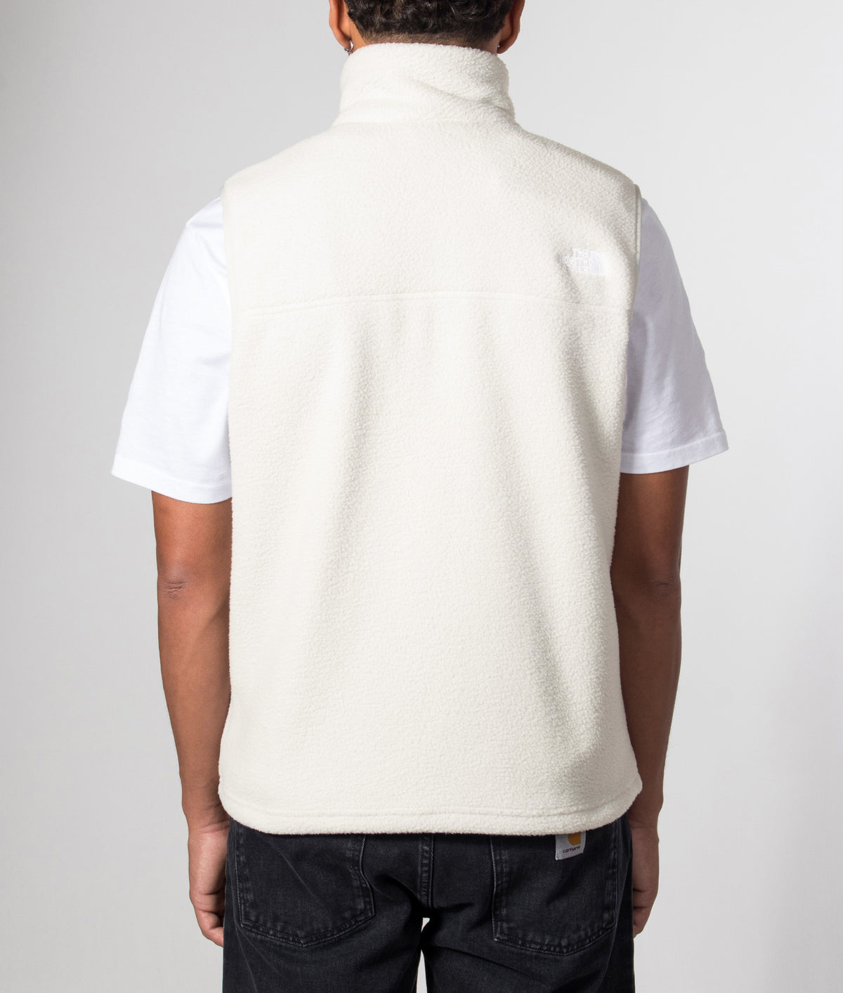 The North Face Regular Fit Yumiori Gilet  in Cumulus Cloud at EQVVS Menswear. Model back shot.