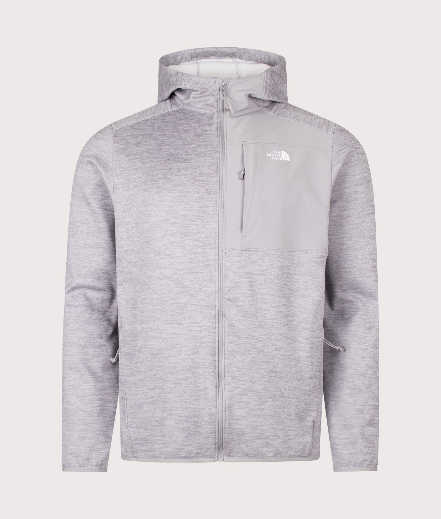 The North Face Regular Fit Performance Zip Through Fleece Hoodie in TNF Pale Grey Heather at EQVVS Menswear. Front shot.
