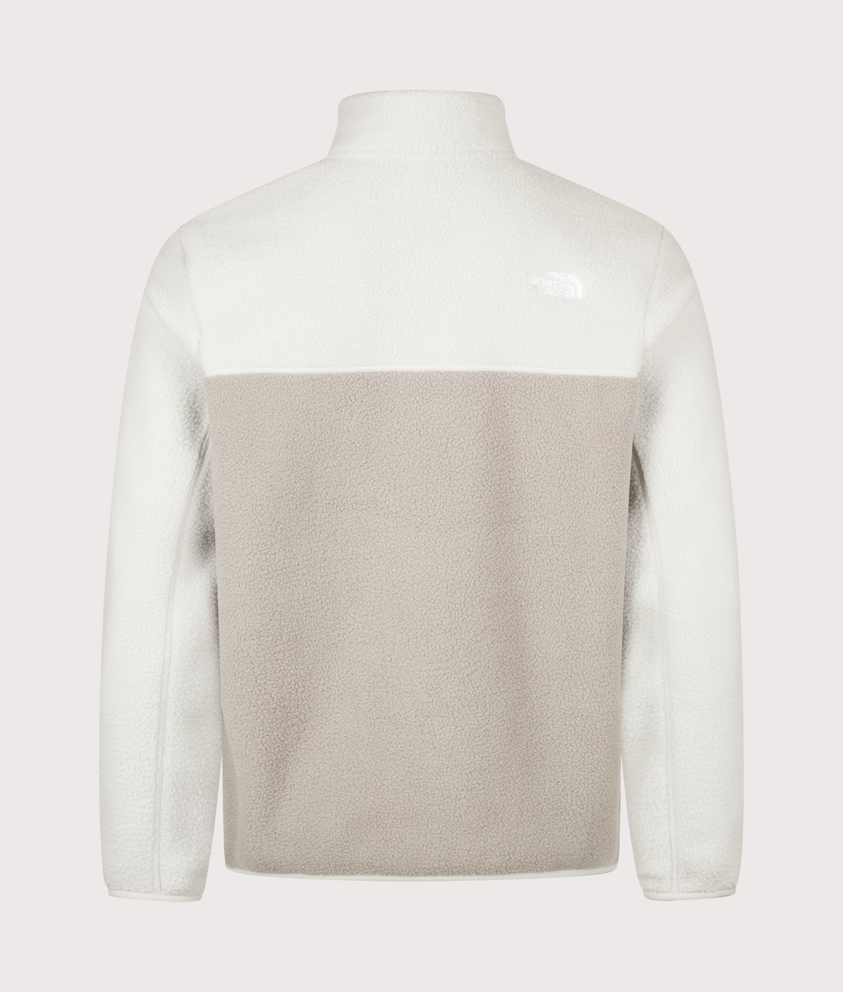 The North Face Regular Fit Yumiori Quarter Zip Fleece in Stone Slab and Cumulus Cloud at EQVVS Menswear. Back shot.
