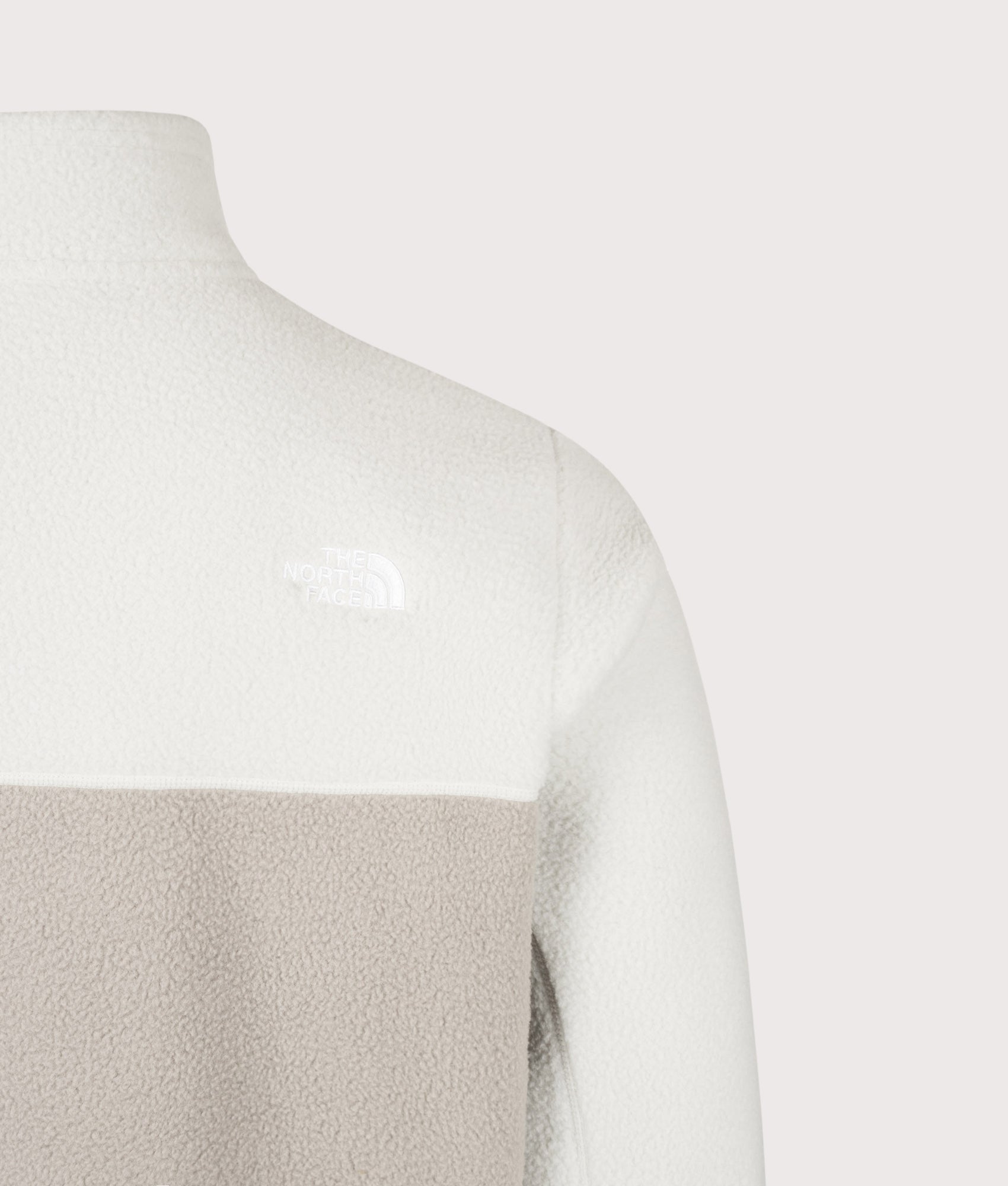 The North Face Regular Fit Yumiori Quarter Zip Fleece in Stone Slab and Cumulus Cloud at EQVVS Menswear. Back shot.