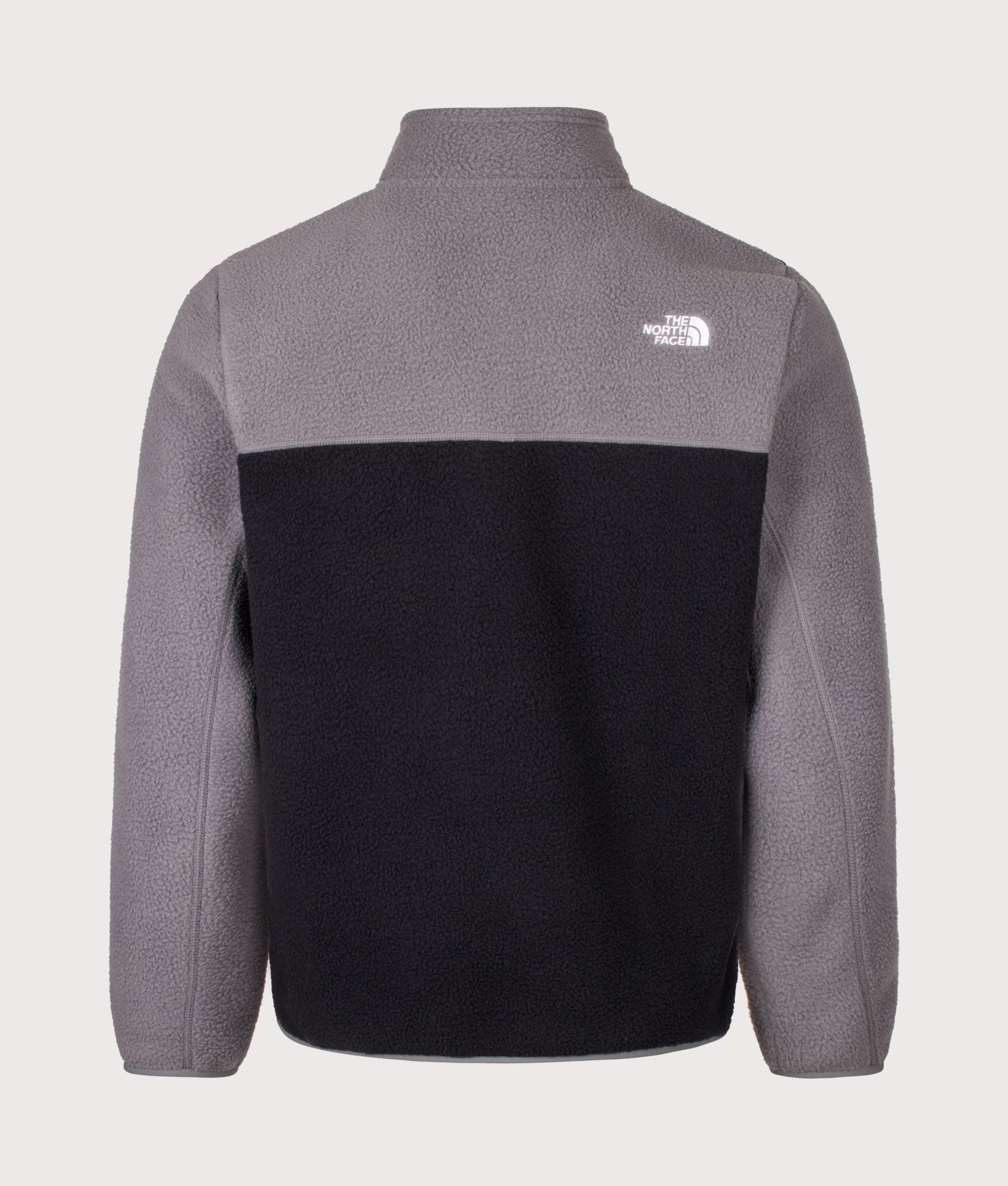 The North Face Regular Fit Yumiori Quarter Zip Fleece in Smoked Pearl and TNF Black at EQVVS Menswear. Back shot.