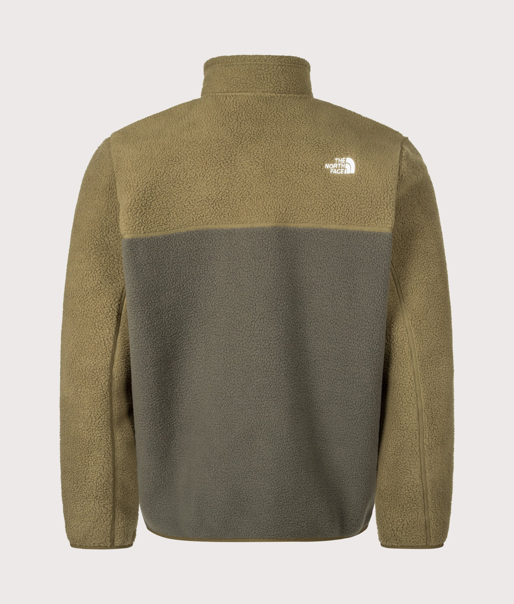 The North Face Regular Fit Yumiori Quarter Zip Fleece in New Taupe Green at EQVVS Menswear. Back shot.