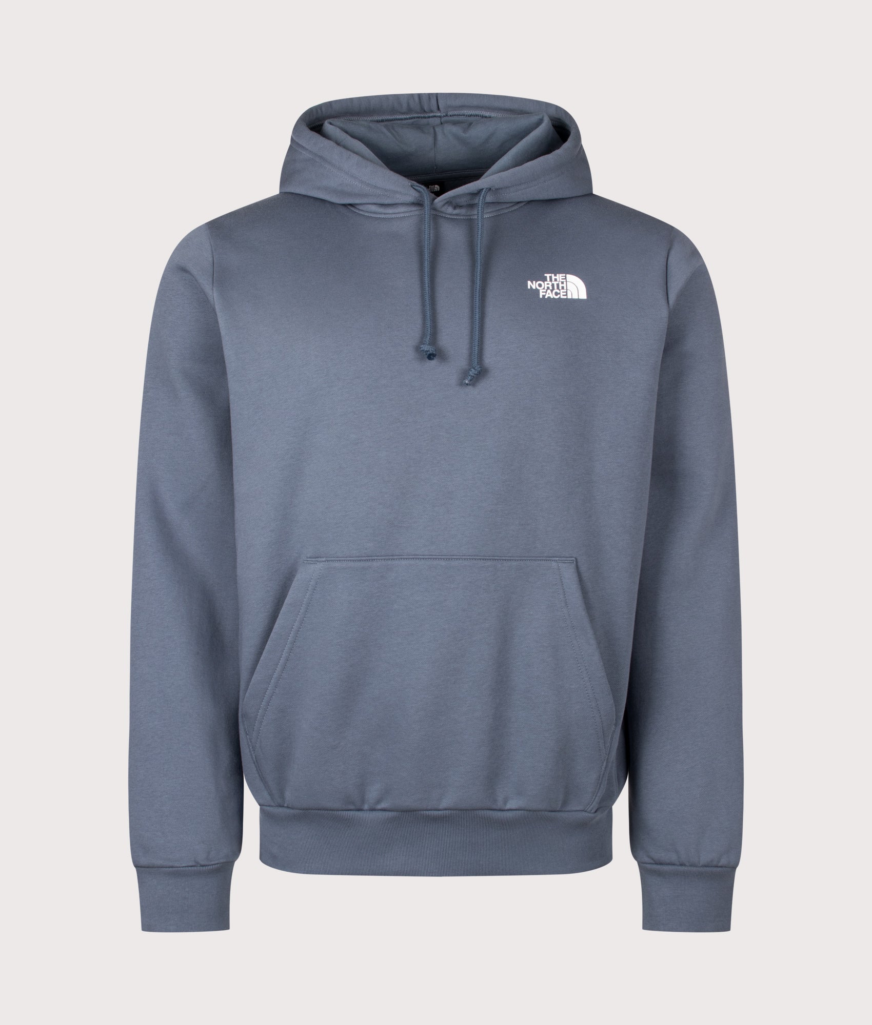 The North Face Regular Fit NSE Evolution Box Hoodie in Granite Grey at EQVVS Menswear. Detail shot.