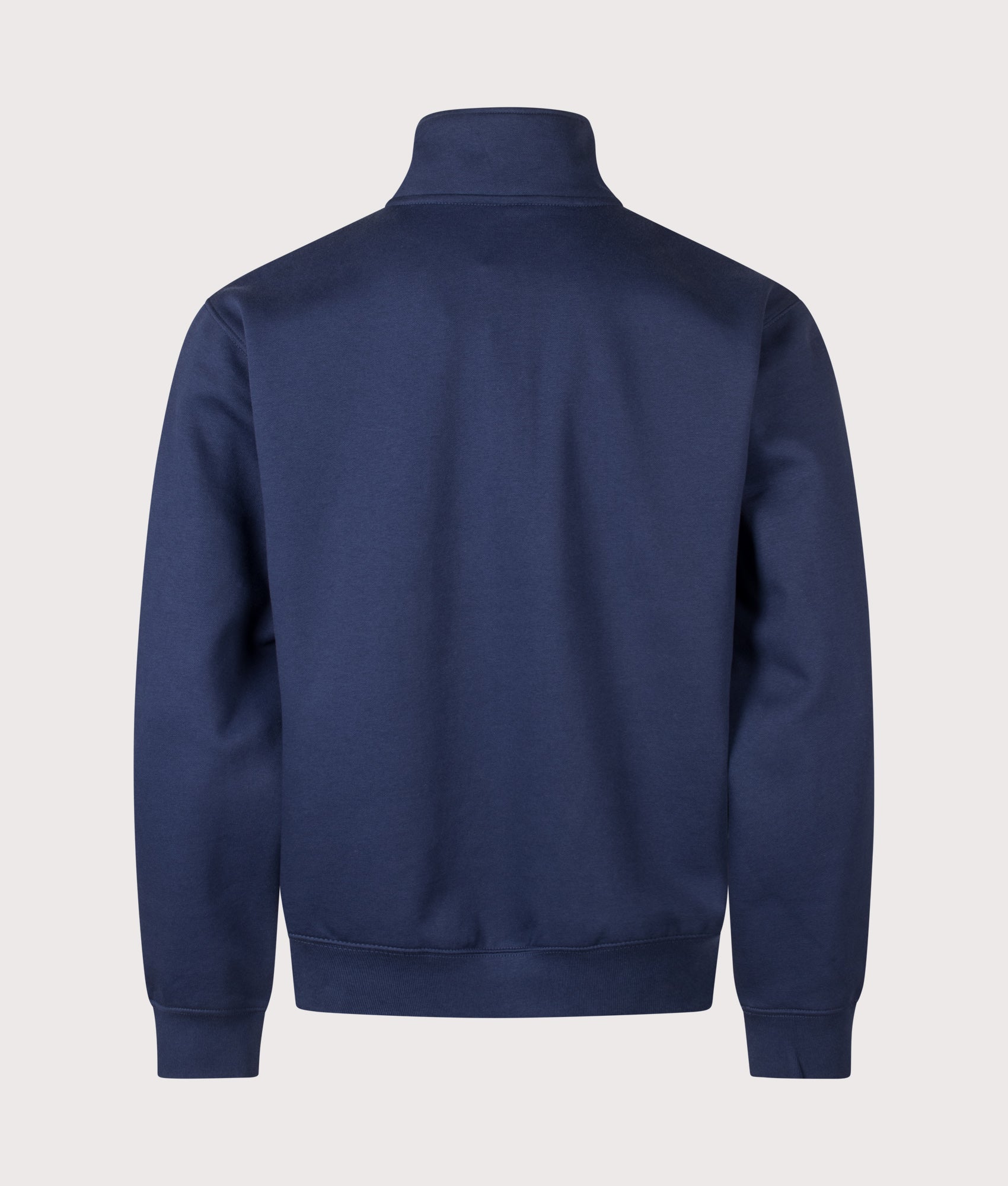 The North Face Relaxed Fit Essential Simple Dome Quarter Zip Hoodie in Summit Navy at EQVVS Menswear. Back shot.