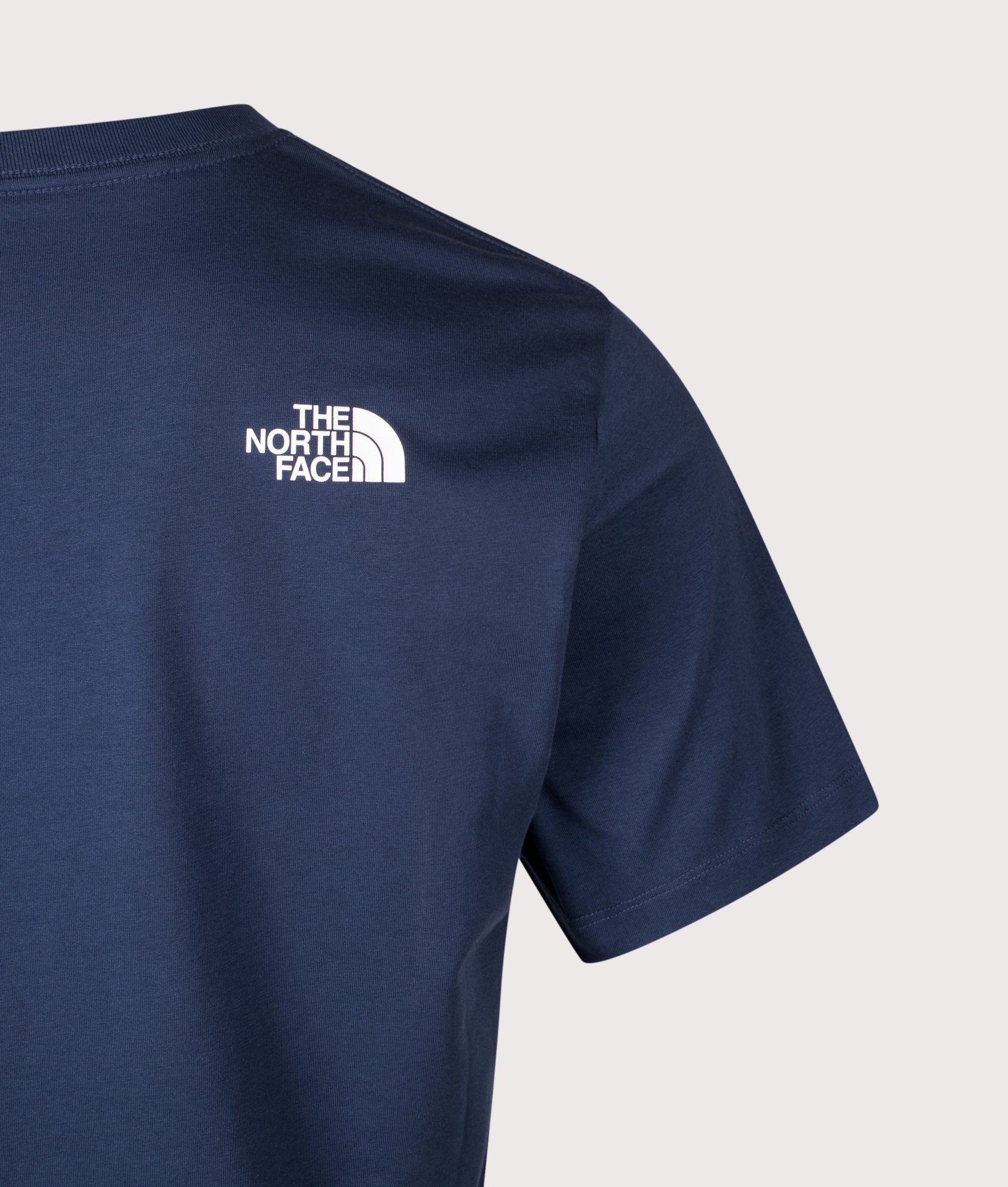 The North Face Regular Fit Evolution Box Half Dome T-Shirt in Summit Navy at EQVVS Menswear. Rear detail shot.