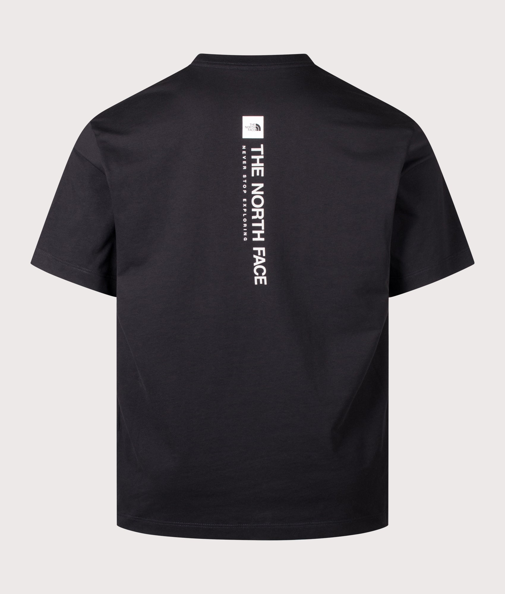 The North Face Regular Fit Vertical Graphic T-Shirt in TNF Black at EQVVS Menswear. Back print.