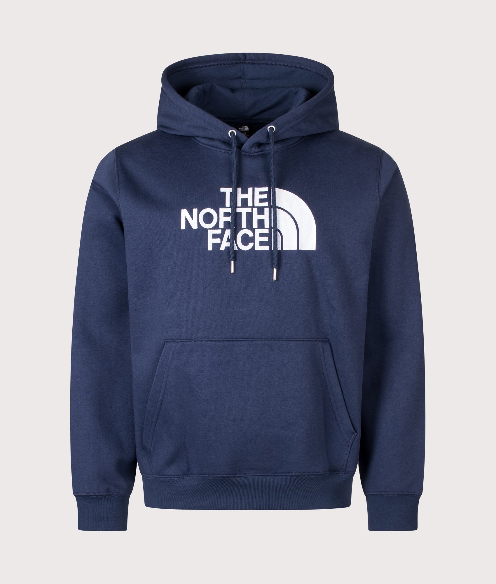 The North Face Regular Fit TNF Essential Drew Peak Hoodie in Summit Navy at EQVVS Menswear. Front shot.