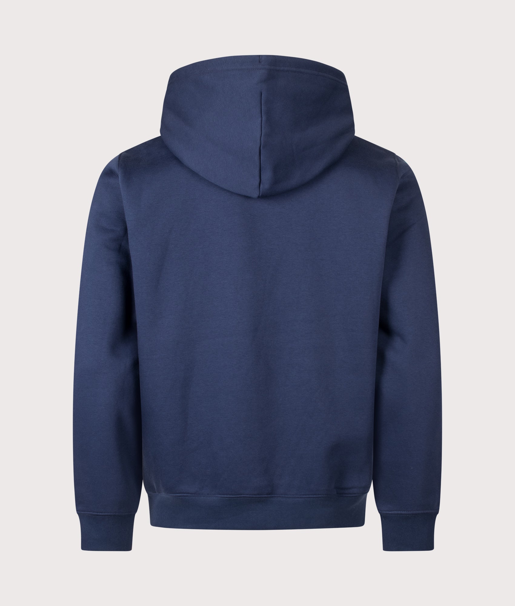 The North Face Regular Fit TNF Essential Drew Peak Hoodie in Summit Navy at EQVVS Menswear. Back shot.