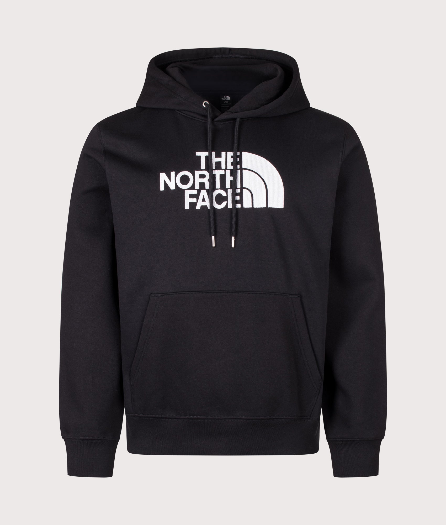 The North Face Regular Fit TNF Essential Drew Peak Hoodie in TNF Black at EQVVS Menswear. Front shot.