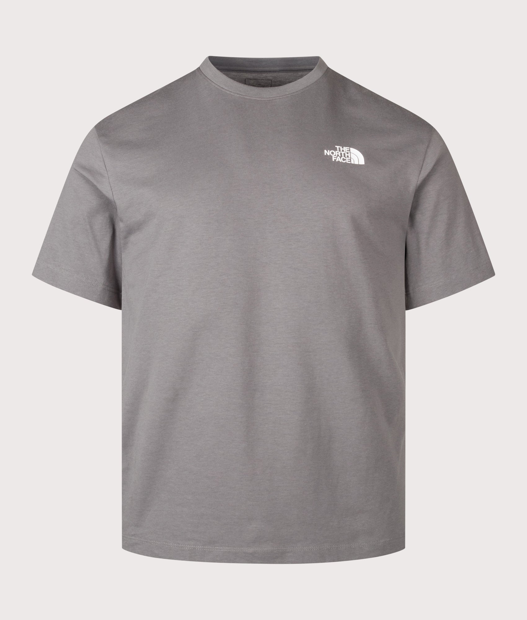 The North Face Regular Fit Vertical Graphic T-Shirt in Smoked Pearl at EQVVS Menswear. Front shot.