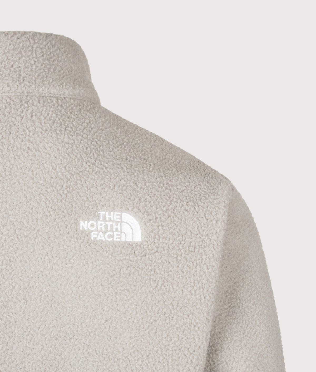 The North Face Relaxed Fit TNF Fleeski Quarter Zip Fleece in Stone Slab at EQVVS Menswear. Back detail shot.