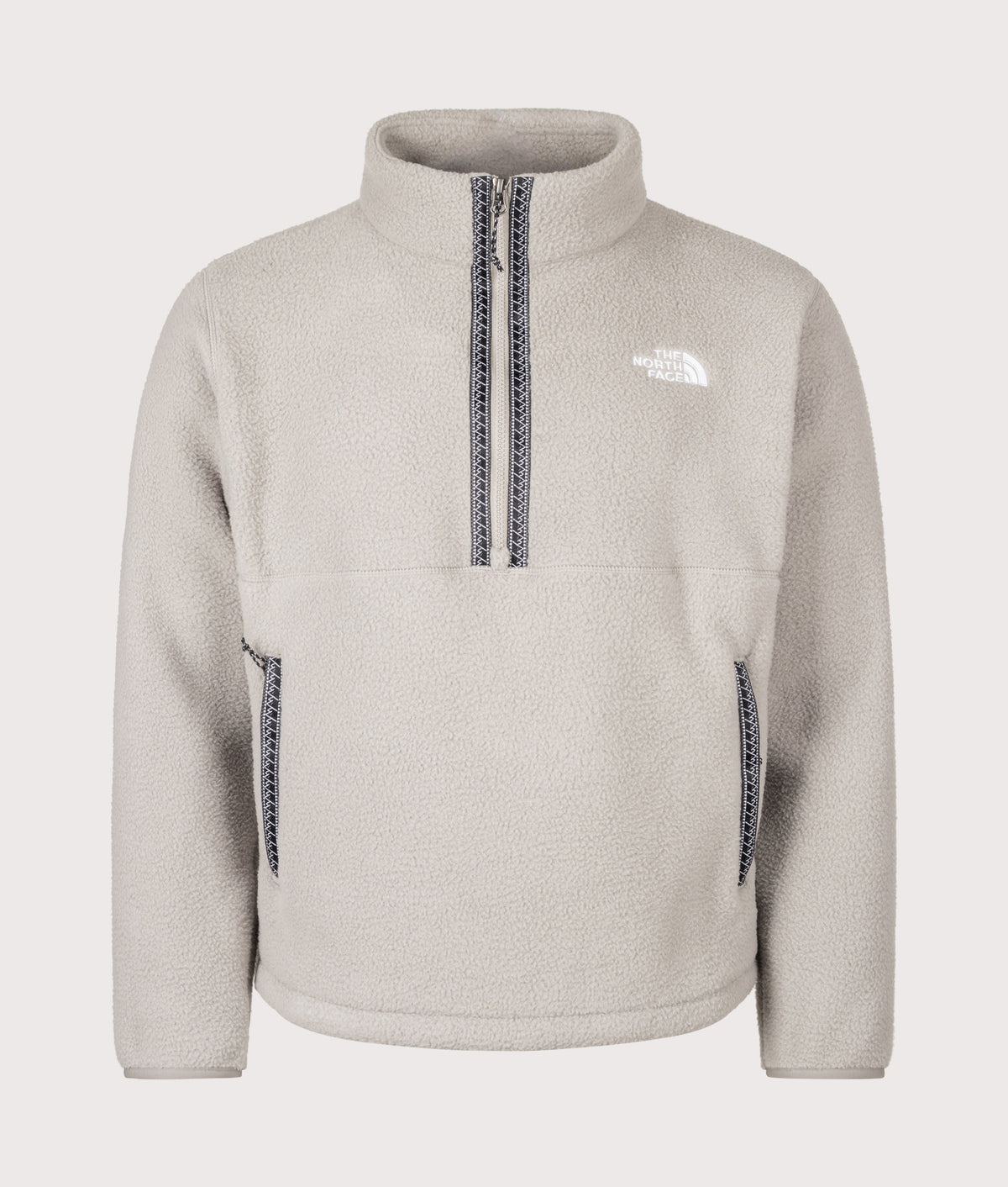 The North Face Relaxed Fit TNF Fleeski Quarter Zip Fleece in Stone Slab at EQVVS Menswear. Front shot.