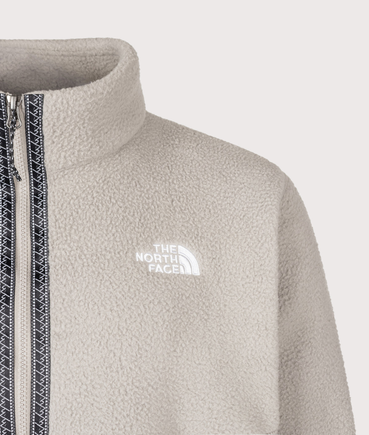 The North Face Relaxed Fit TNF Fleeski Quarter Zip Fleece in Stone Slab at EQVVS Menswear. Detail shot.