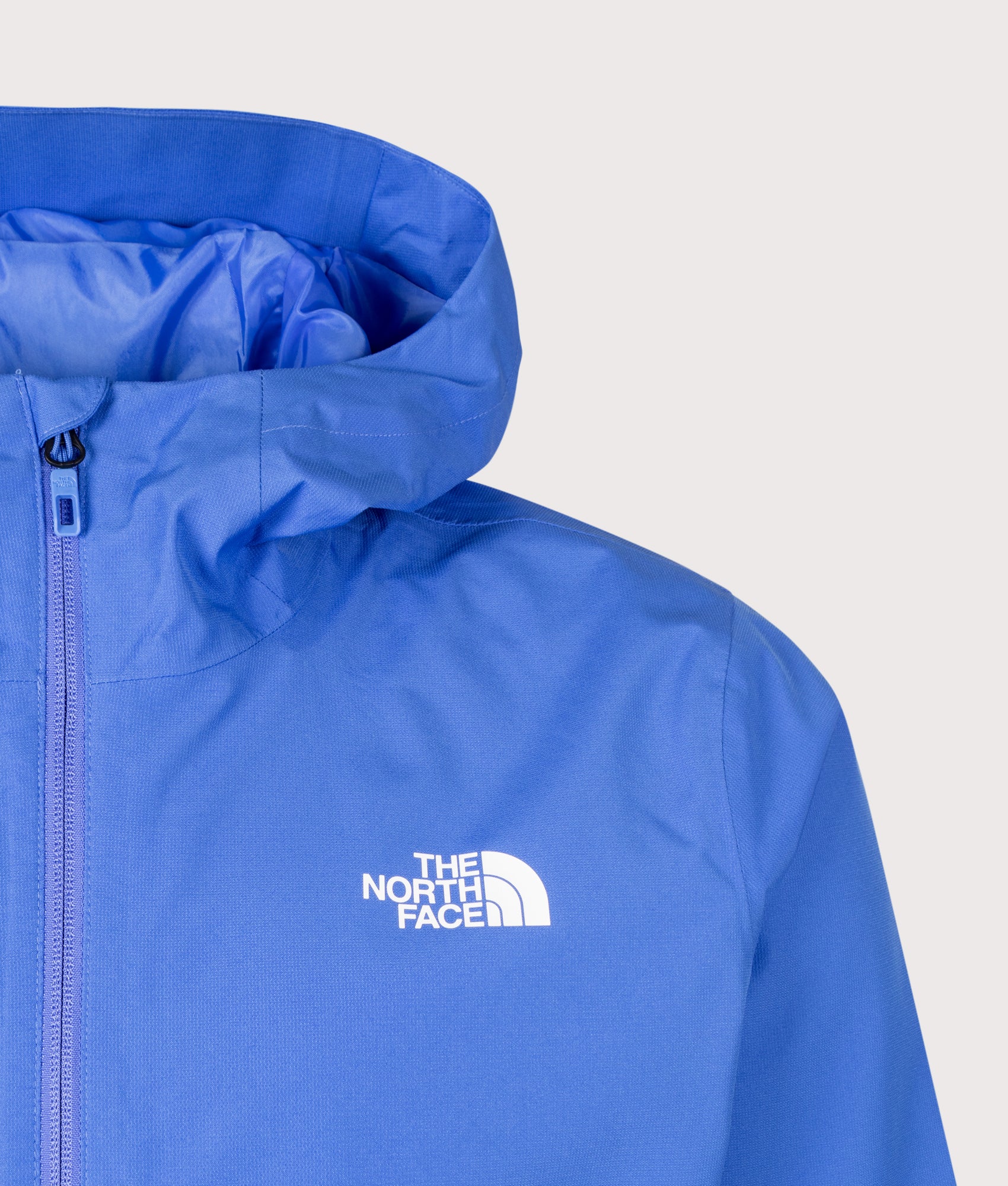 The North Face Regular Fit Quest DryVent™ Jacket in Active Blue at EQVVS Menswear. Detail shot.