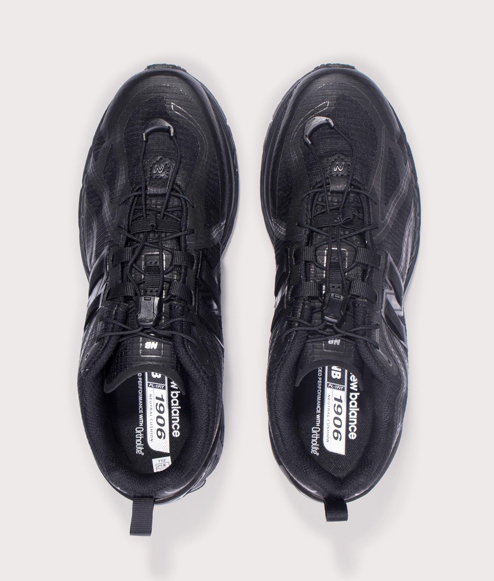 New Balance 19063R in Black with Dark Silver Metallic and Black Cement at EQVVS Menswear. Above shot.