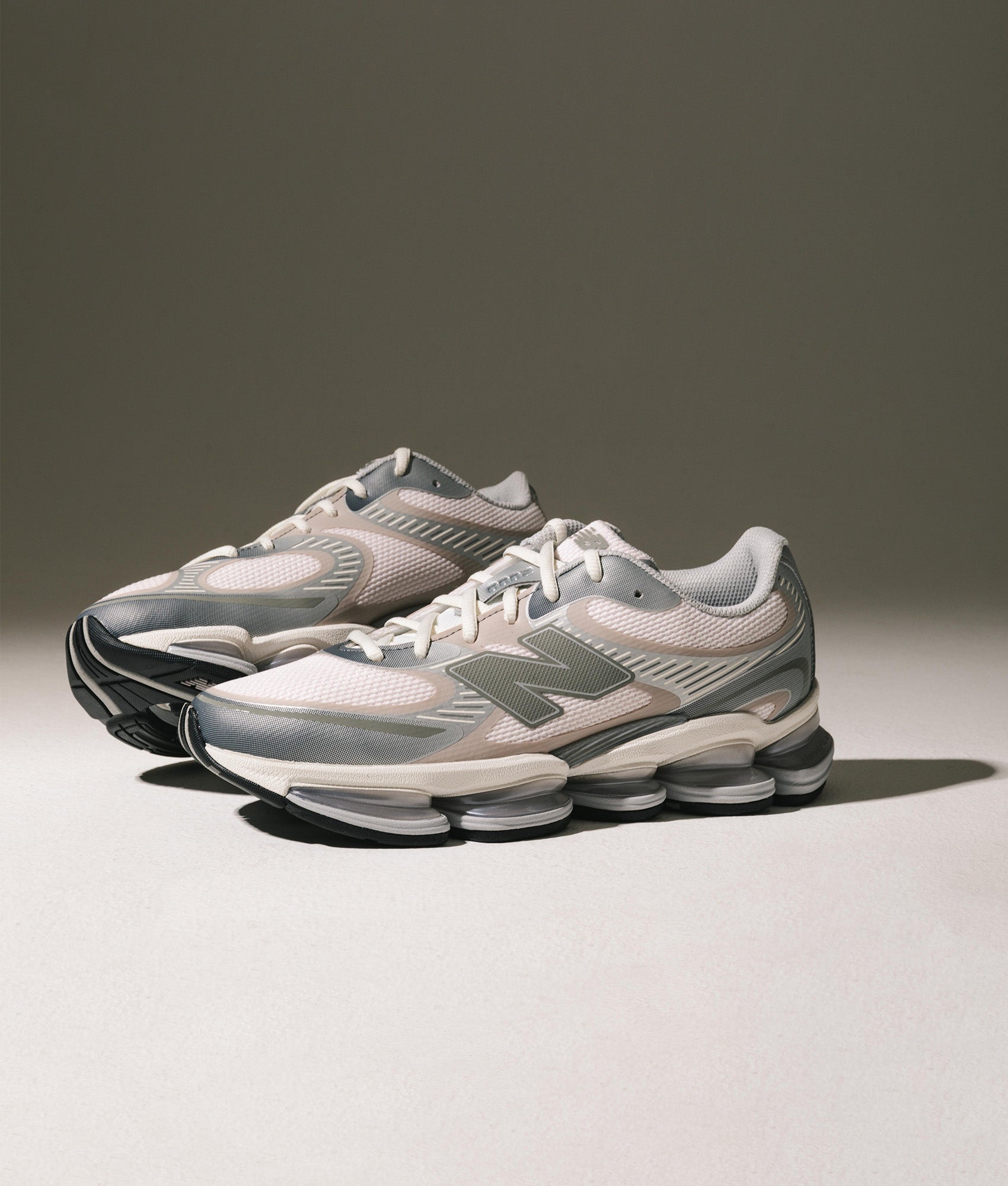 New Balance ABZORB 2000 Sneakers in Truffle Salt at EQVVS Menswear. Campaign shot.