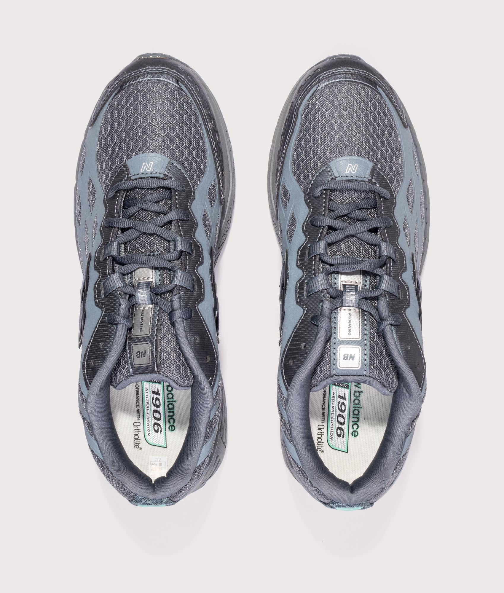 New Balance 1906WV1 Reflective Sneakers in Graphite at EQVVS Menswear. Top shot.