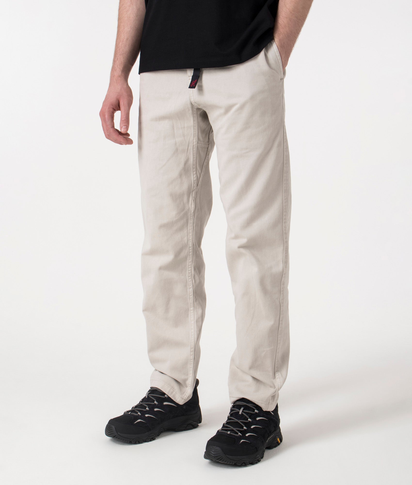 Gramicci Relaxed Fit Gramicci Pants in Dune Pigment at EQVVS. Angle Shot.