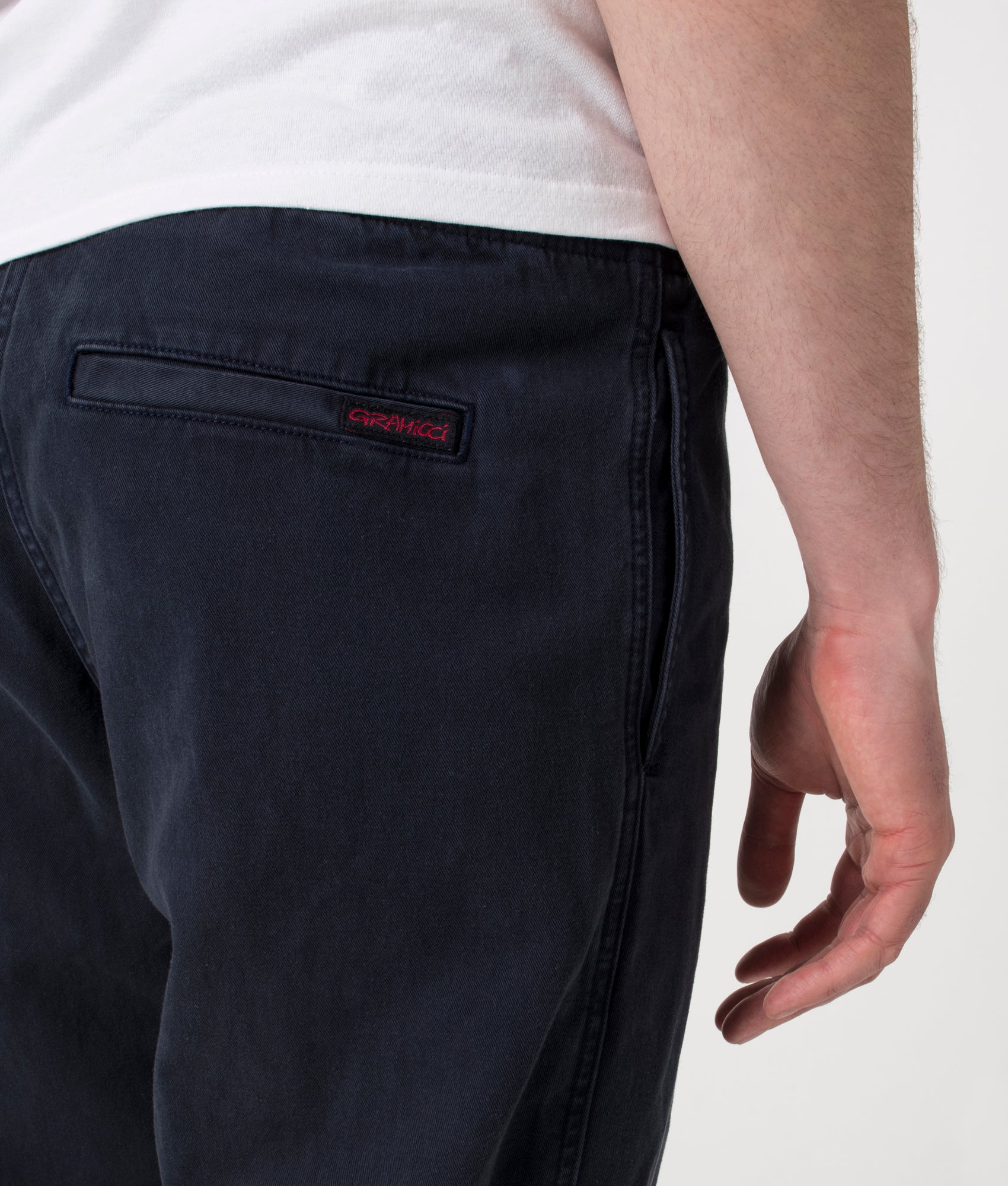 Gramicci Straight Fit Gramicci Pants in Double Navy at EQVVS. Back Detail Shot.
