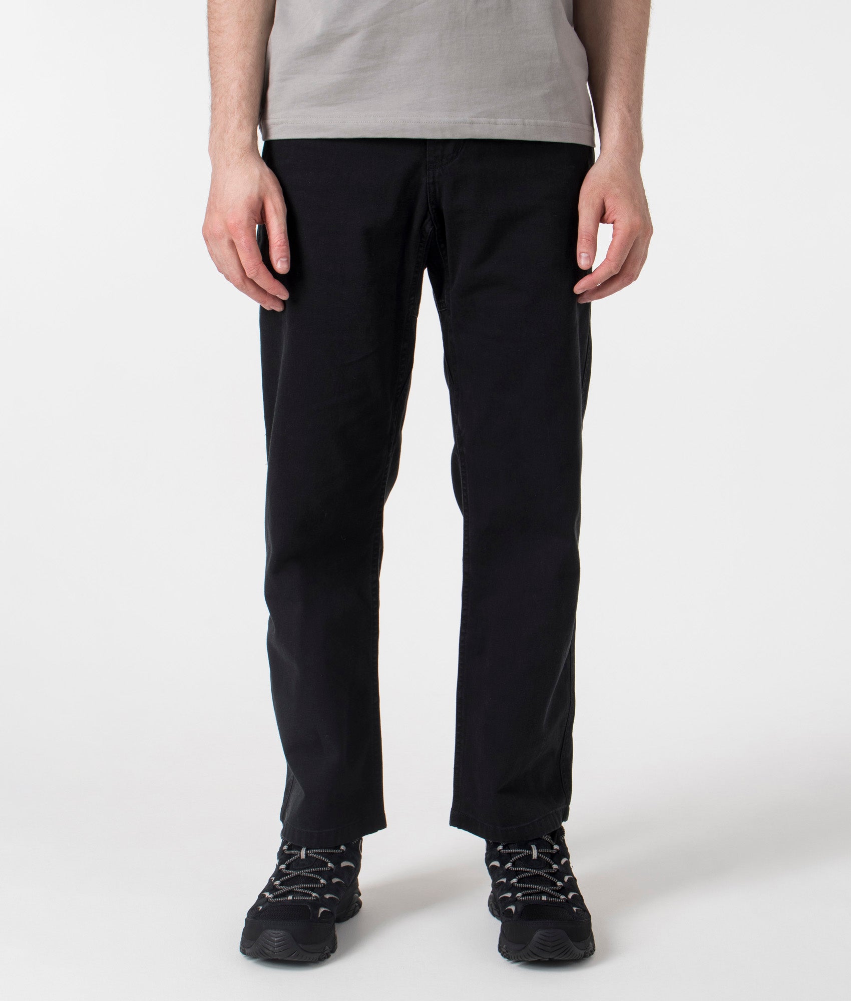 Gramicci Straight Fit Gramicci Pants in Black at EQVVS. Front Shot.