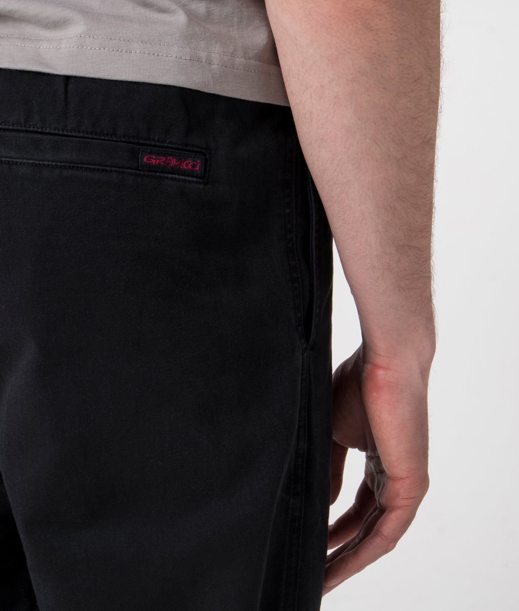 Gramicci Straight Fit Gramicci Pants in Black at EQVVS. Back detail Shot.