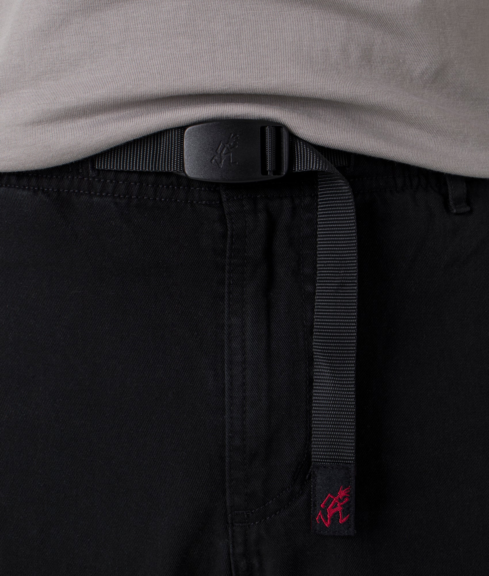 Gramicci Straight Fit Gramicci Pants in Black at EQVVS. Front detail Shot.