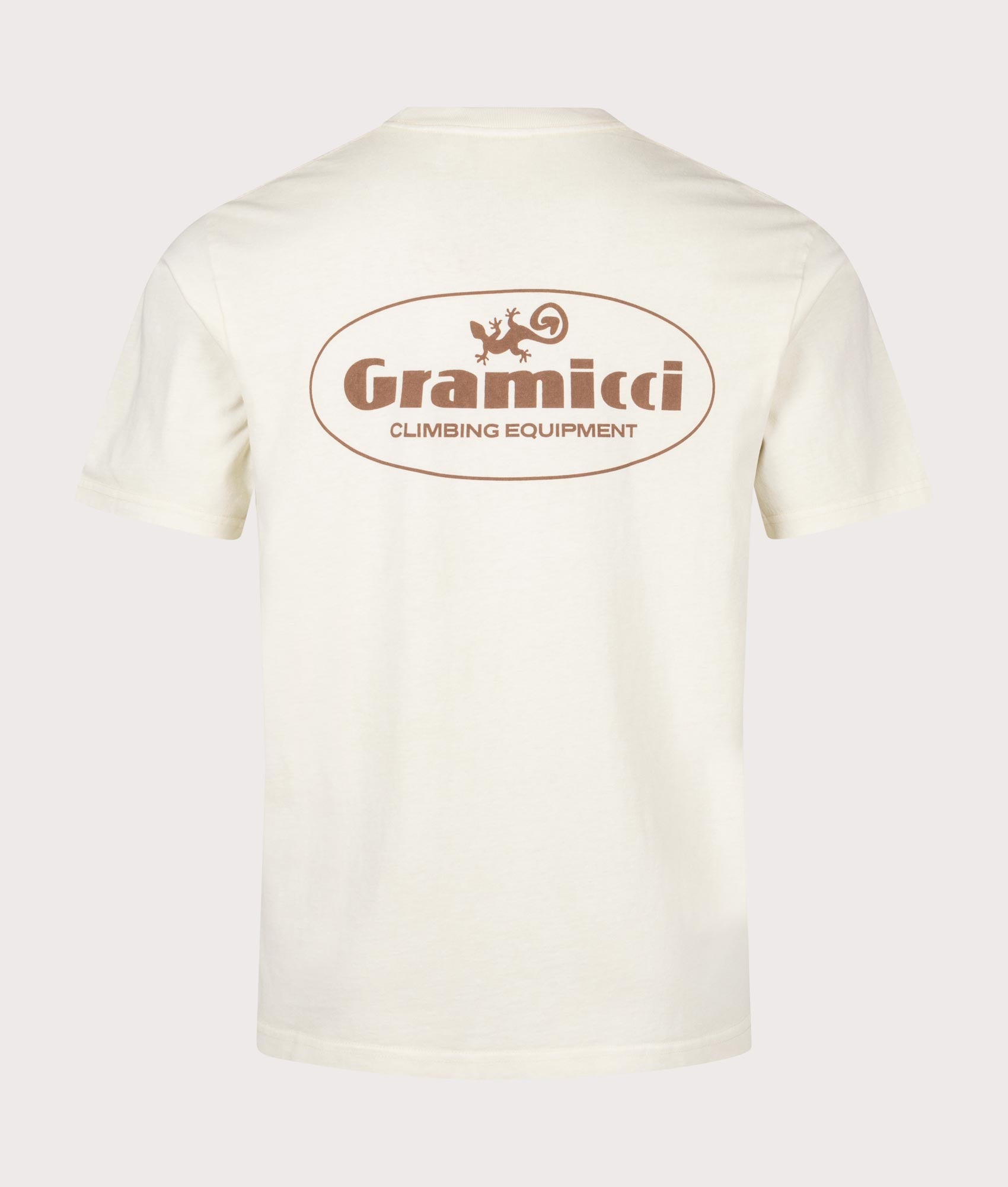 Gramicci Climbing Equipment T-Shirt in Natural Pigment, 100% cotton at EQVVS. Back Shot. 