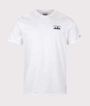 Explorers Canyon Back T-Shirt in Black/ Peaks and Waves. | 100% Cotton | Columbia | Shot at EQVVS | Front shot 