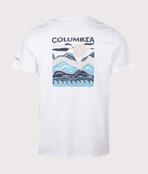 Explorers Canyon Back T-Shirt in Black/ Peaks and Waves. | 100% Cotton | Columbia | Shot at EQVVS | Back shot 