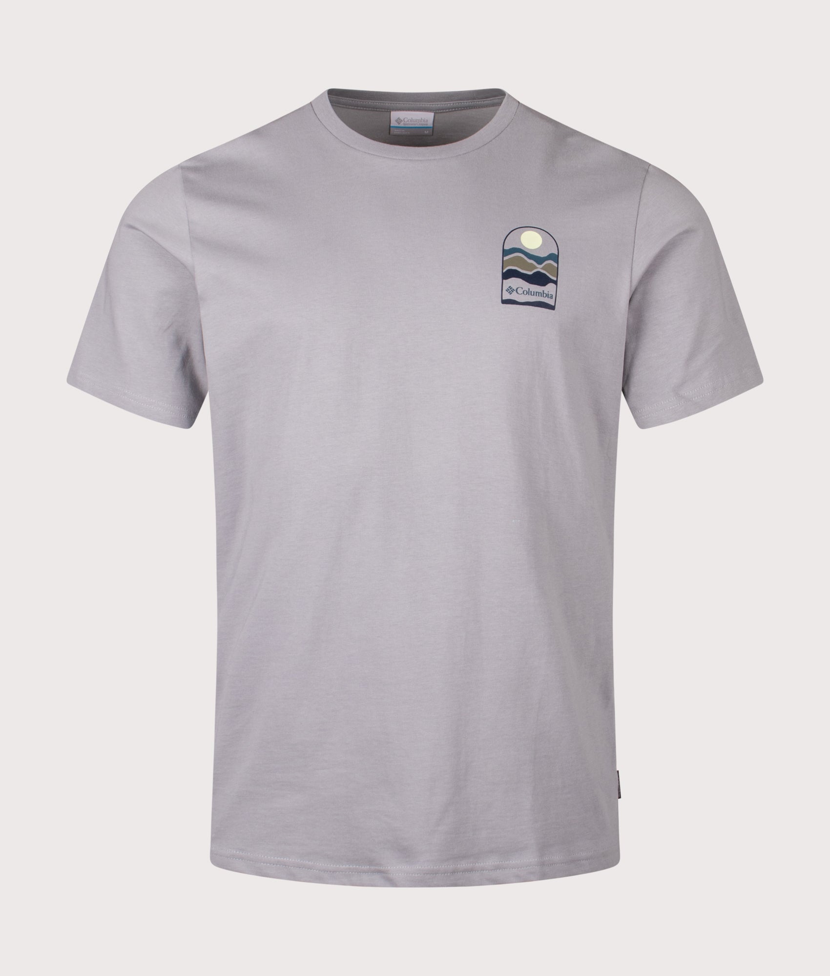 Explorers Canyon Back T-Shirt in Columbia Grey/ Get Hiked. | 100% Cotton | Columbia | Shot at EQVVS | Front detail shot 