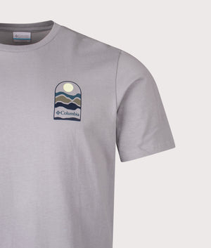 Explorers Canyon Back T-Shirt in Columbia Grey/ Get Hiked. | 100% Cotton | Columbia | Shot at EQVVS | Detail shot 