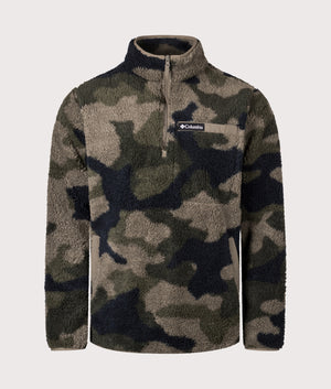 Rugged Ridge High Pile Quarter Zip Sweatshirt in Stone Green Mod Camo. | Columbia | Shot at EQVVS | Front shot 