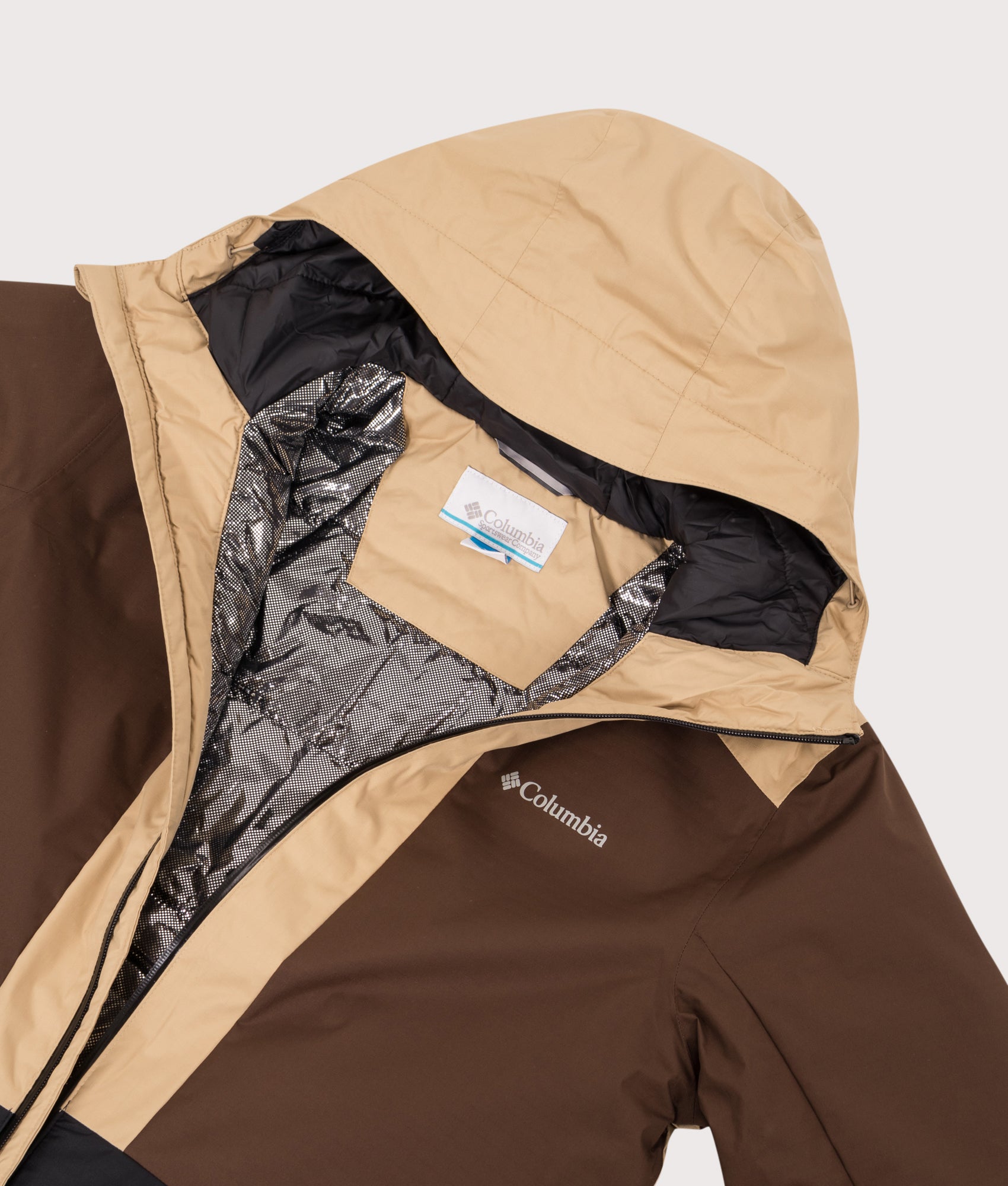 Point Park II Jacket in Black/Tobacco/Canoe | Columbia | EQVVS | Front inside detail shot 