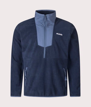 COLUMBIA Sequoia Grove Quarter Zip Fleece Sweatshirt in Collegiate Navy/ Dark Mountain at EQVVS Menswear. Front shot.