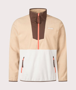COLUMBIA Sequoia Grove Quarter Zip Fleece Sweatshirt in Canoe/ Dark Stone/ Tobacco at EQVVS Menswear. Front shot.