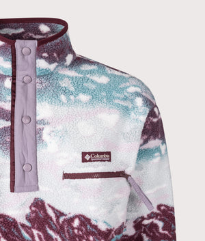 Helvetia II Printed Half Snap Fleece Sweatshirt in Rich Wine Sisters | Columbia | EQVVS | Front detail shot