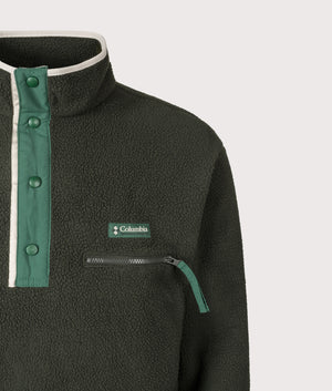 Helvetia II Printed Half Snap Fleece Sweatshirt in Greenscape | Columbia | EQVVS | Front detail shot 