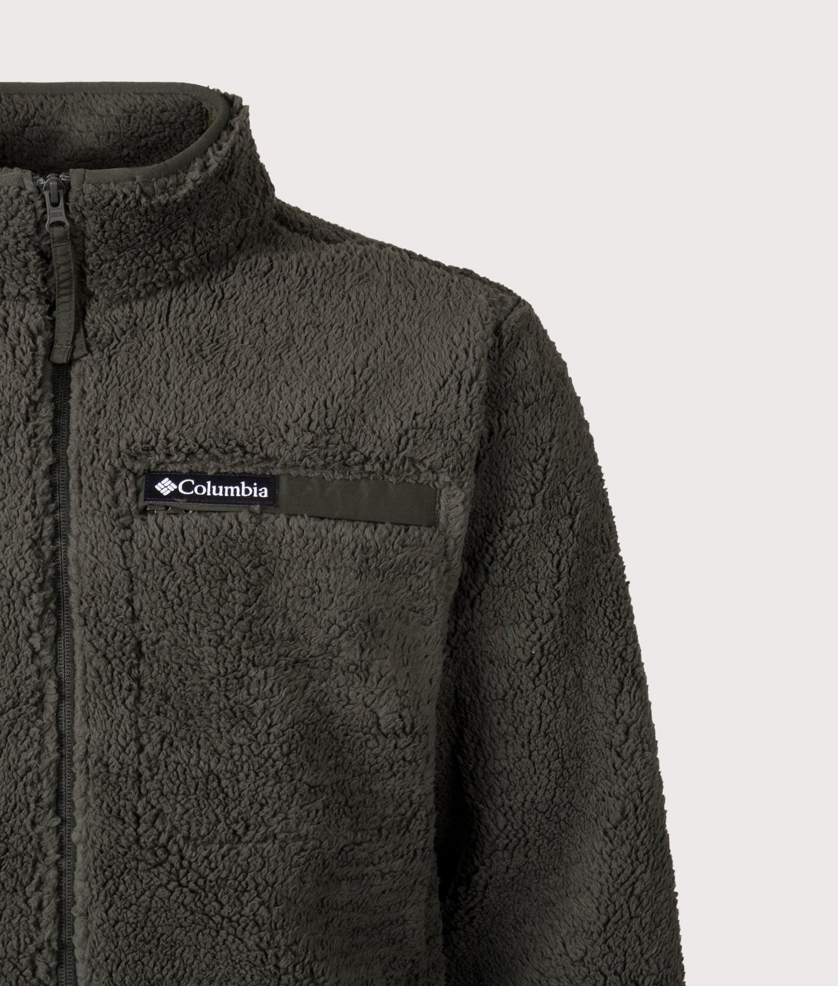 Rugged Ridge High Pile Full Zip Fleece Sweatshirt in Greenscape| Columbia | Shot at EQVVS | Front detail shot 