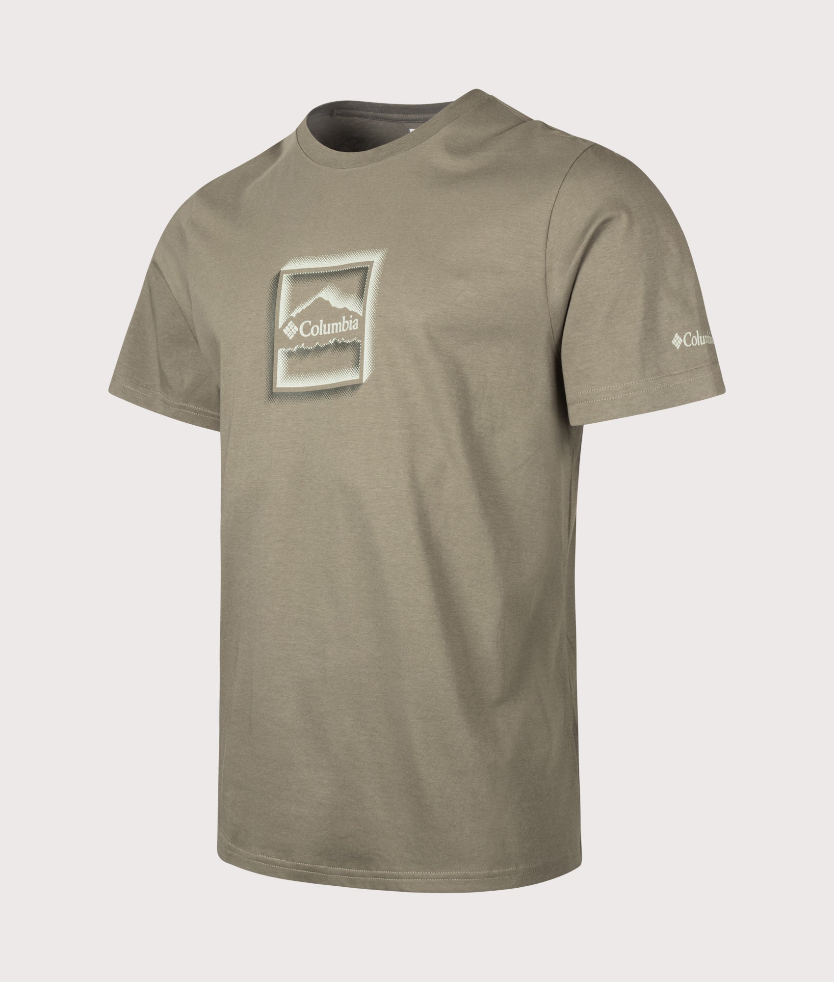 CSC Seasonal Graphic T-Shirtin Stone Green/Illuminated Brand by Columbia. Shot by EQVVS. Front Angled Shot.