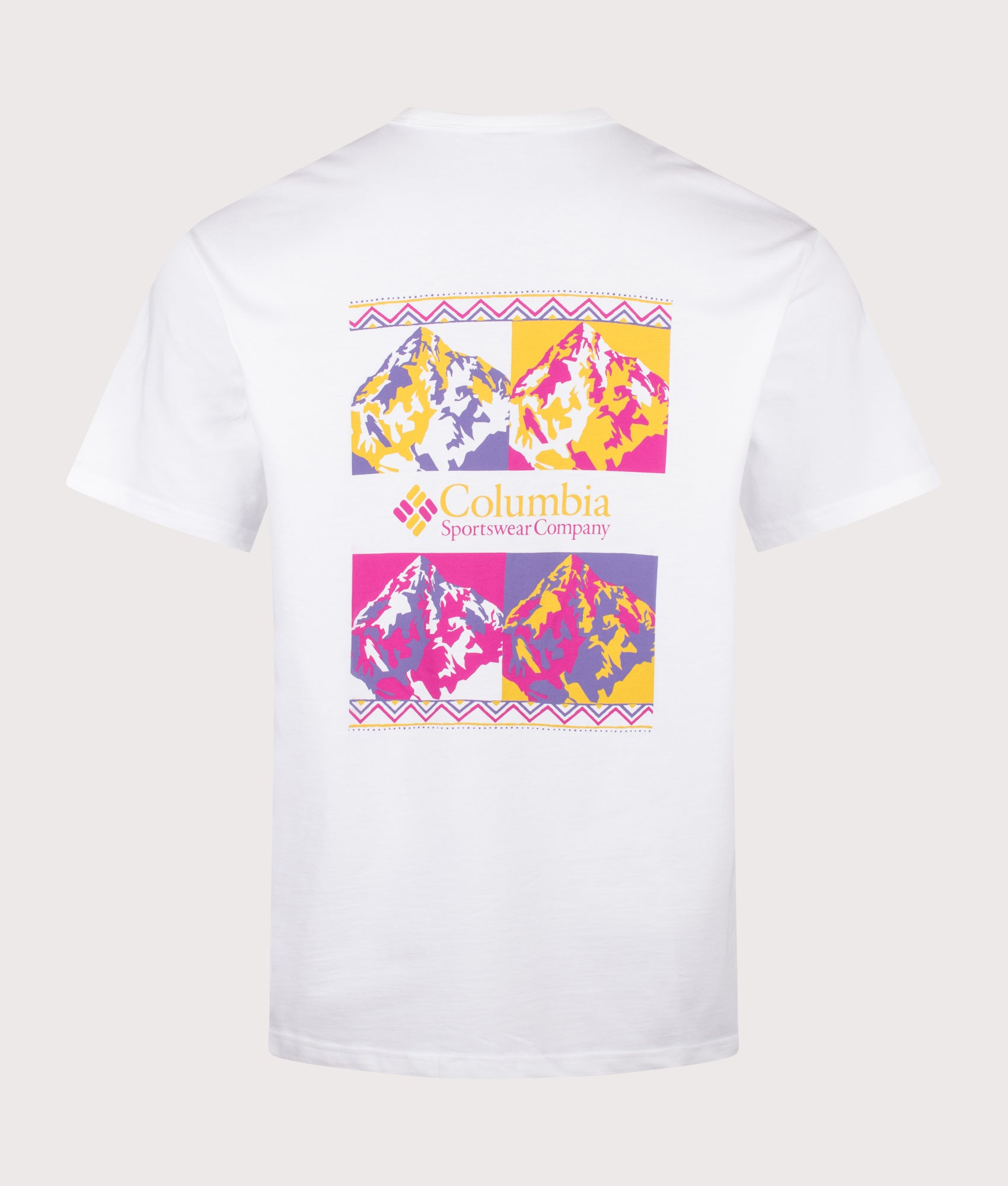 Relaxed Fit CSC Heavyweight Iconic T-Shirt in White/Repeated Peaks by Columbia. Shor by EQVVS. Back Shot.