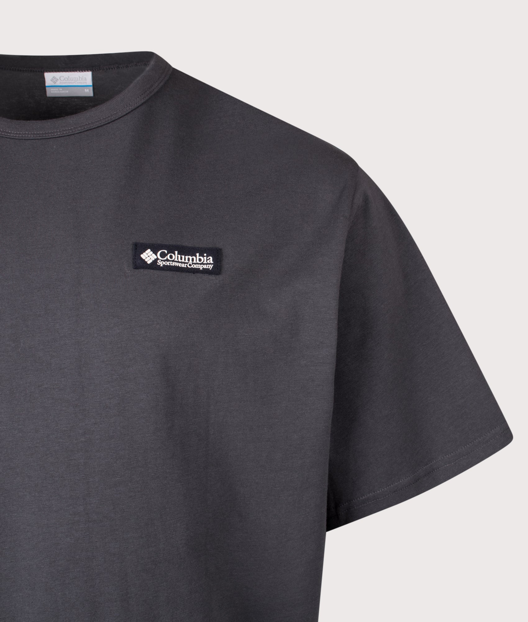 Columbia Relaxed Fit CSC Heavyweight Iconic T-Shirt in Shark and Repeated Peaks at EQVVS Menswear. Detail shot.