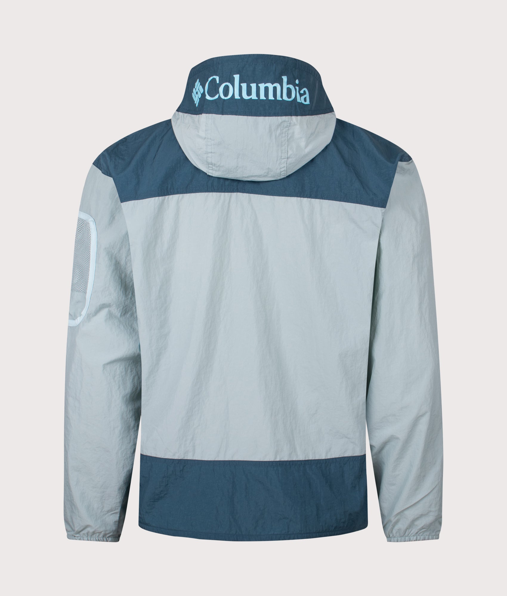 Columbia Challenger Windbreaker Anorak in Crushed Blue and Everblue at EQVVS Menswear. Back shot.