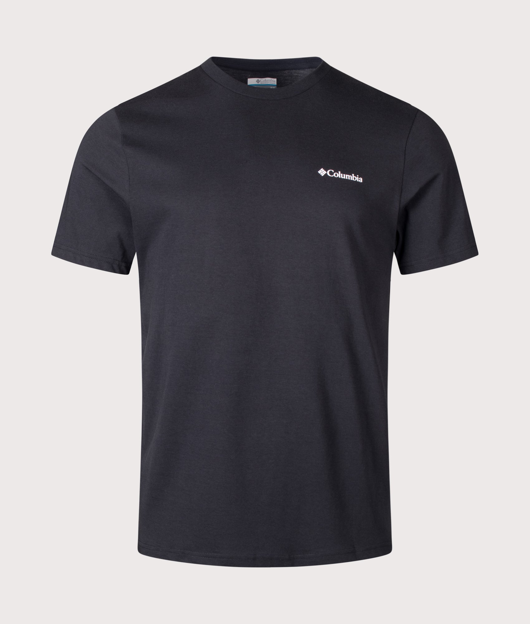Columbia Regular Fit CSC Logo Back T-Shirt in Black/Boxy Brand at EQVVS Menswear. Front shot.