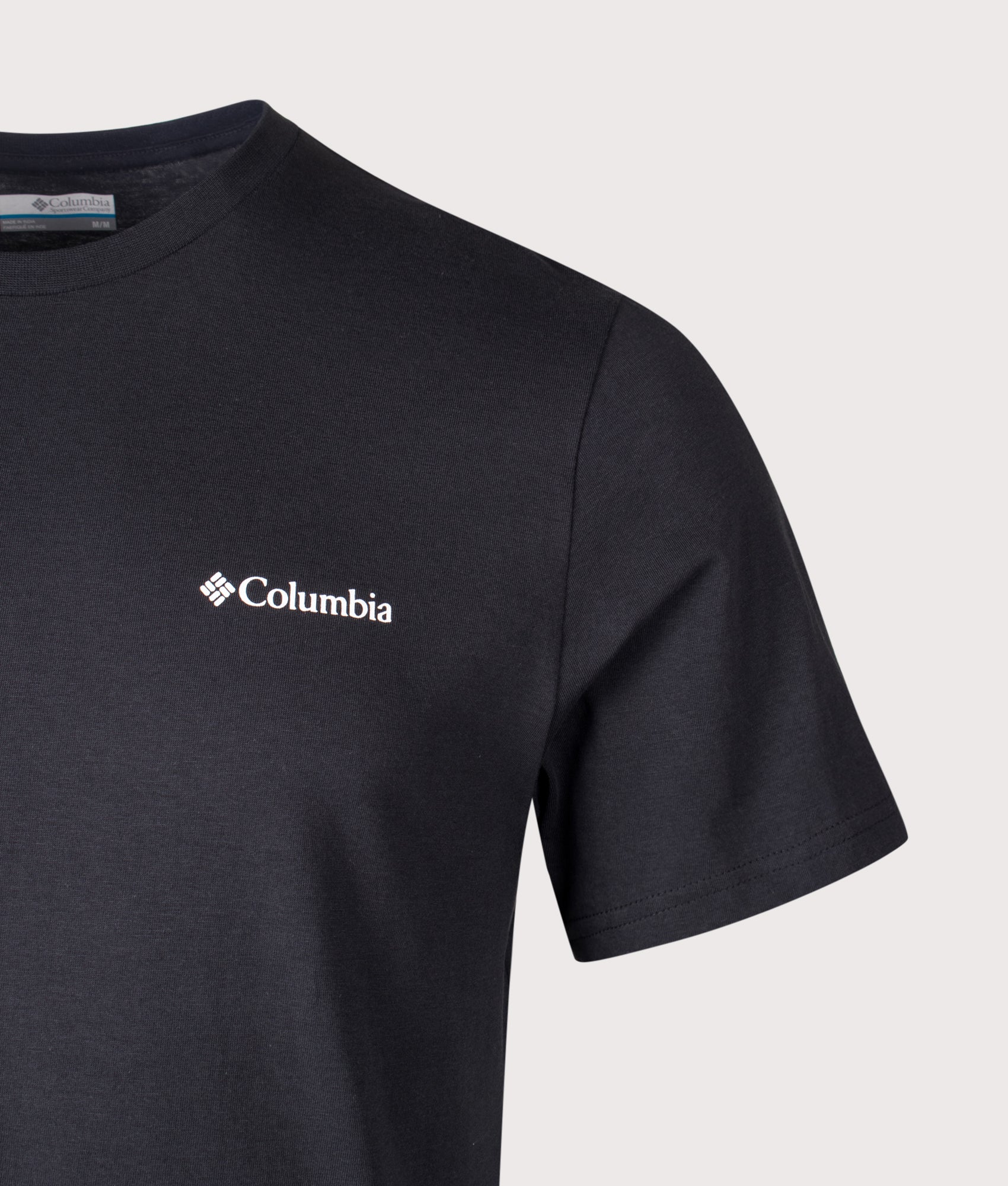 Columbia Regular Fit CSC Logo Back T-Shirt in Black/Boxy Brand at EQVVS Menswear. Detail shot.
