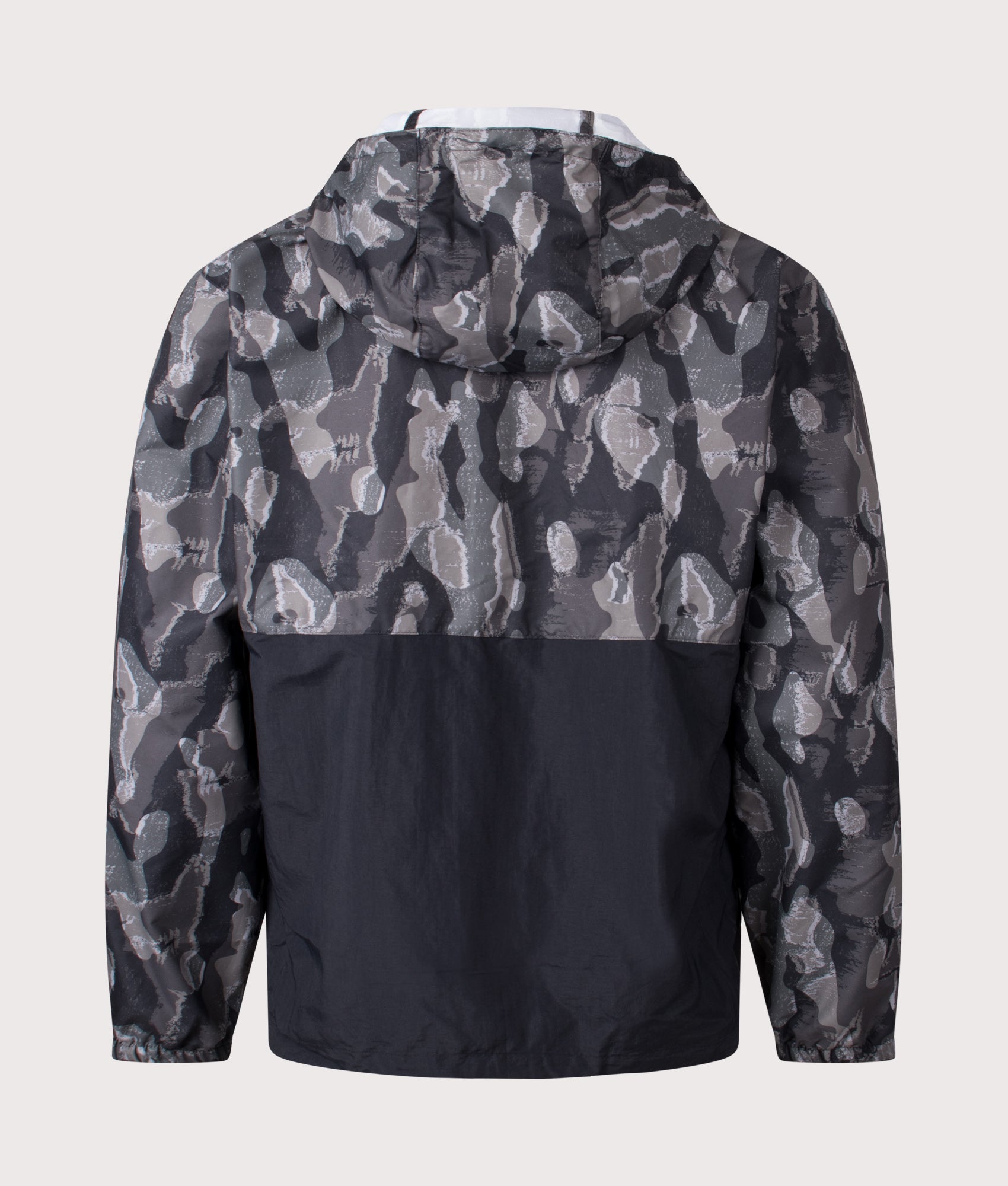 Colombia Spire Valley Novelty Windbreaker Black Treebark and Black at EQVVS Menswear. Back shot.
