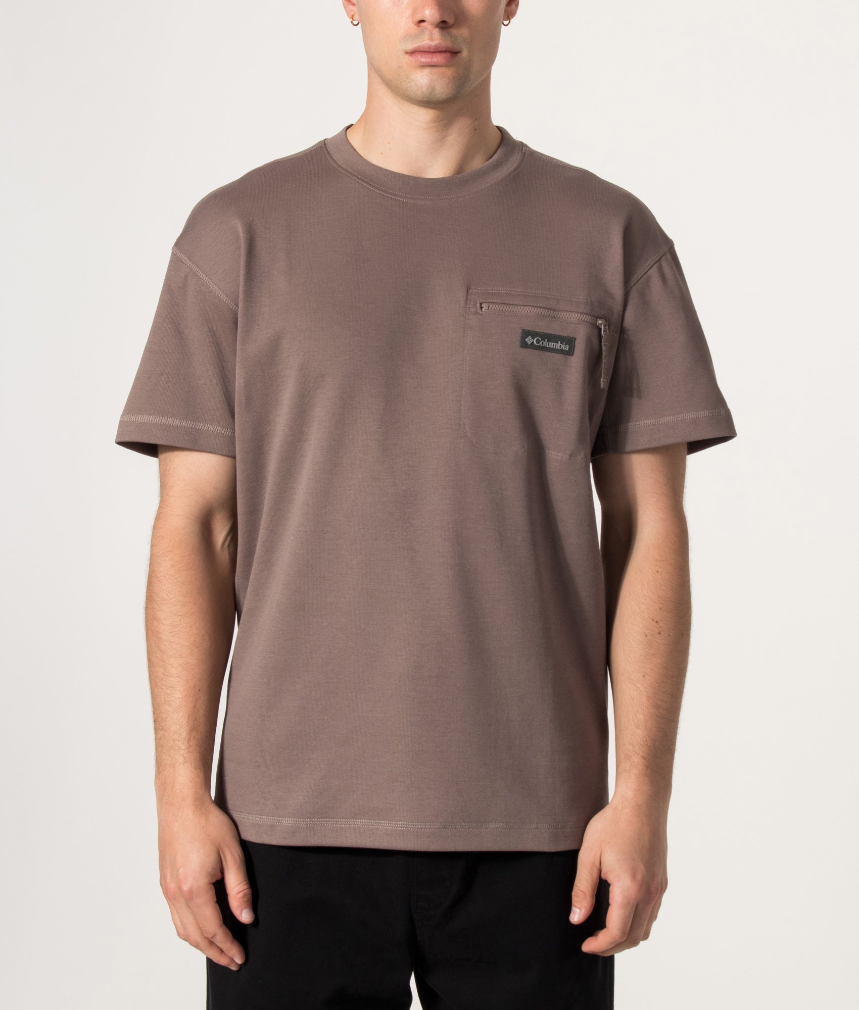 Columbia Echo Passage Crew T-Shirt in  Iron at EQVVS Menswear. Model front shot.